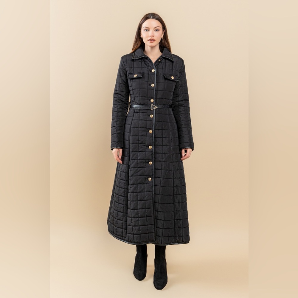 102. HIGH END - Sara Full Skirt Bubble Maxi Coat In Black